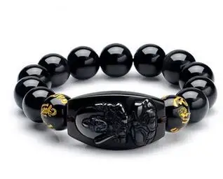 Фото Obsidian imitation twelve zodiac signs eight patron gods Buddha bracelet men women BLACK Crystal wild animal Wholesale price | Украшения и
