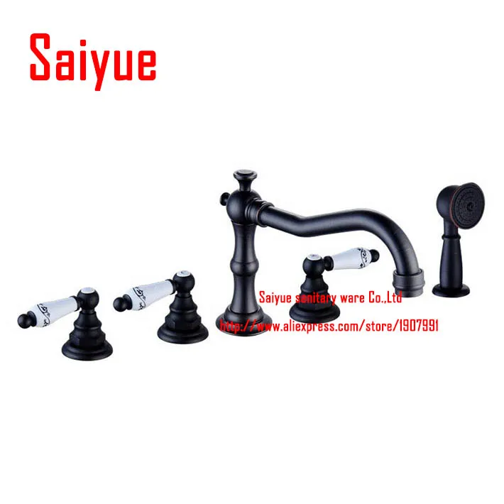 Widespread Bathtub Filler Faucet 5pcs 3 Handles Mixer with Hand Shower Oil Rubbed Bronze deck mounted
Widespread Bathtub Filler Faucet 5pcs 3 Handles Mixer with Hand Shower Oil Rubbed Bronze deck mounted