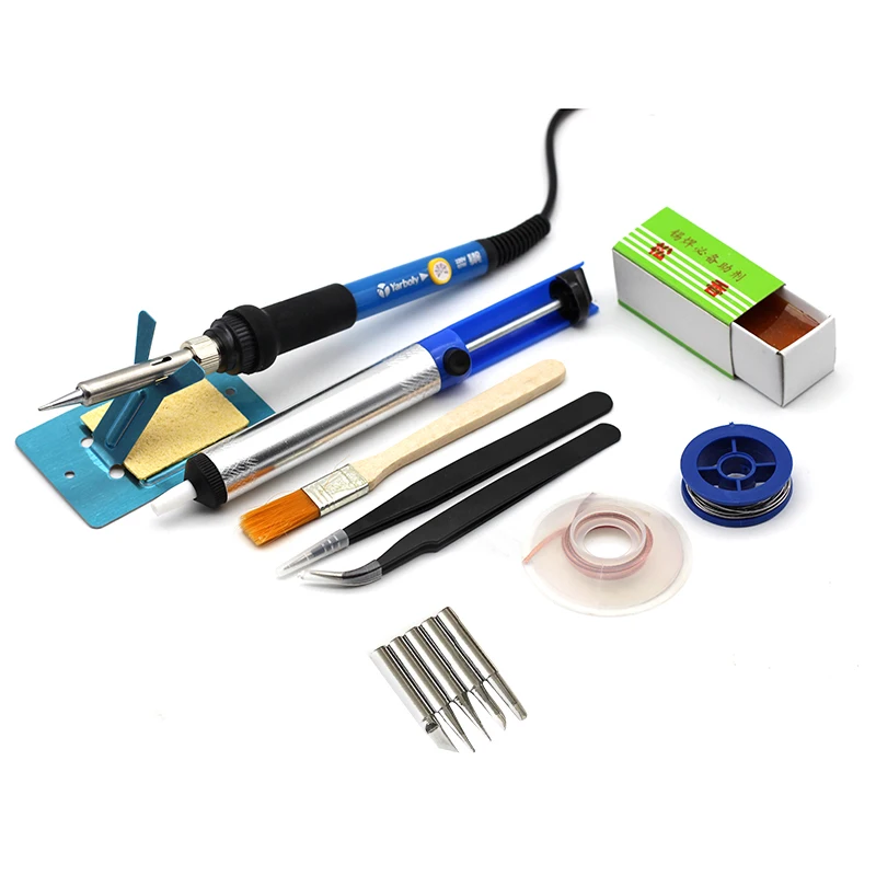 220V 60W Adjustable Temperature Electric Soldering Iron +5pcs Tips+Rosin+Suction Tin line+Tin Wire+Tweezers Welding Repair Tool
220V 60W Adjustable Temperature Electric Soldering Iron +5pcs Tips+Rosin+Suction Tin line+Tin Wire+Tweezers Welding Repair Tool