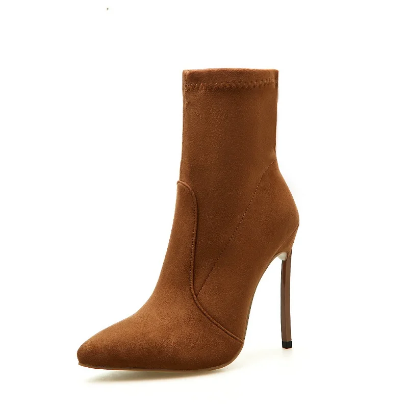 Europe and the United States large size 2018 autumn and winter new pointed suede female elastic boots brwon 1129
Europe and the United States large size 2018 autumn and winter new pointed suede female elastic boots brwon 1129