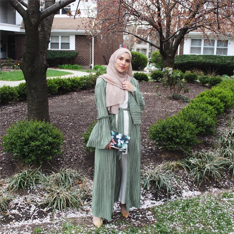 Elegant Muslim Pleated Abaya Tunic Dress Flare Sleeve Cardigan Long Robe Gowns Ramadan Arab Islamic Clothing Worship Service
Elegant Muslim Pleated Abaya Tunic Dress Flare Sleeve Cardigan Long Robe Gowns Ramadan Arab Islamic Clothing Worship Service