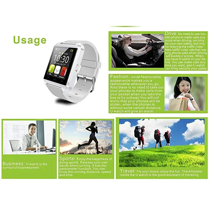 Bluetooth Смарт часы U8 с сенсорным экраном для iPhone Samsung HTC смартфонов на Android мужские и