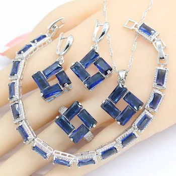Royal Blue Semi-precious Silver Color Jewelry Sets For Women Geometric Bracelet Earrings Necklace Pendant Rings Free Gift Box
Royal Blue Semi-precious Silver Color Jewelry Sets For Women Geometric Bracelet Earrings Necklace Pendant Rings Free Gift Box
