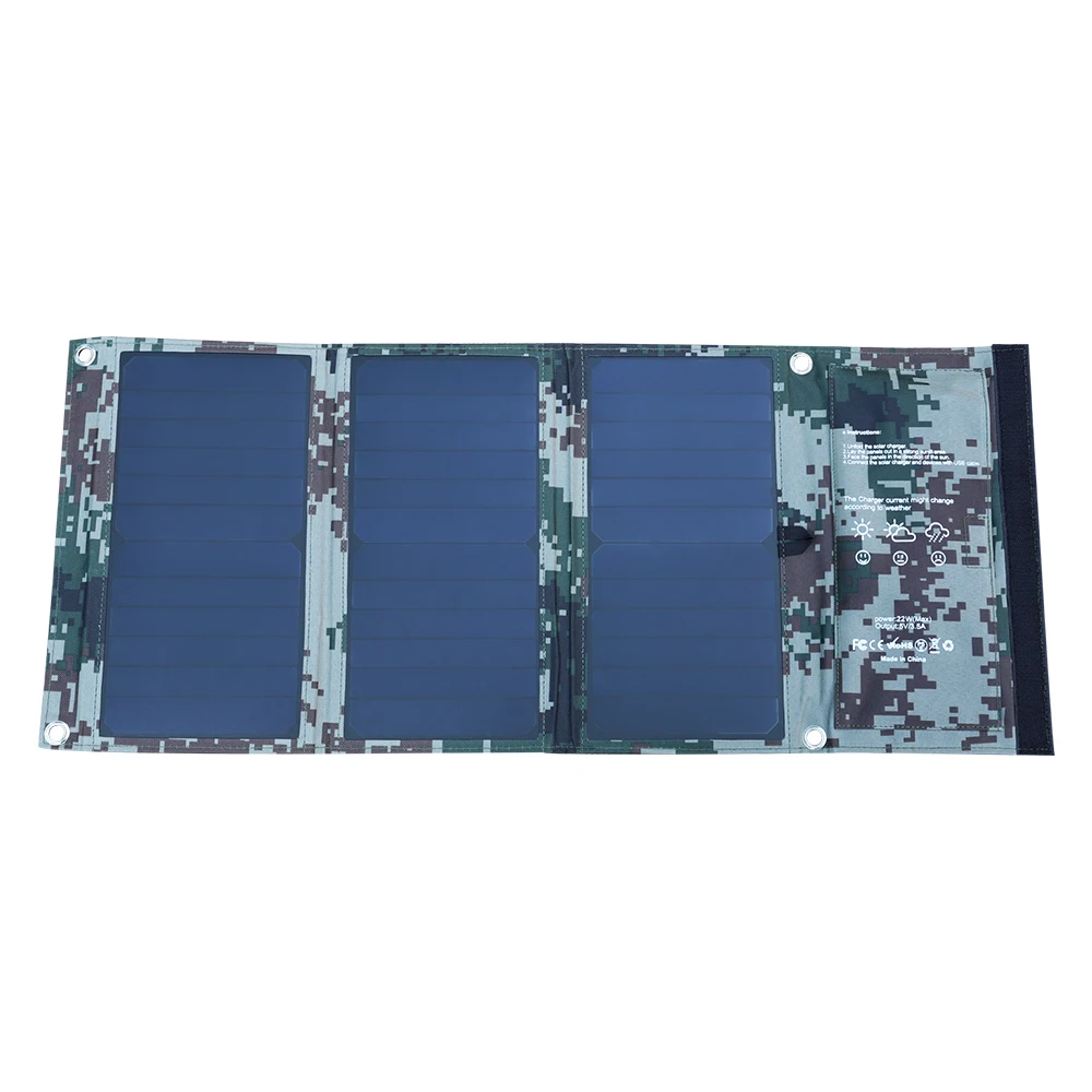 Portable 22W Foldable Solar Panel with High Efficiency Solar Power Battery Cells USB Output Port for Ourdoor Camping Travel
Portable 22W Foldable Solar Panel with High Efficiency Solar Power Battery Cells USB Output Port for Ourdoor Camping Travel