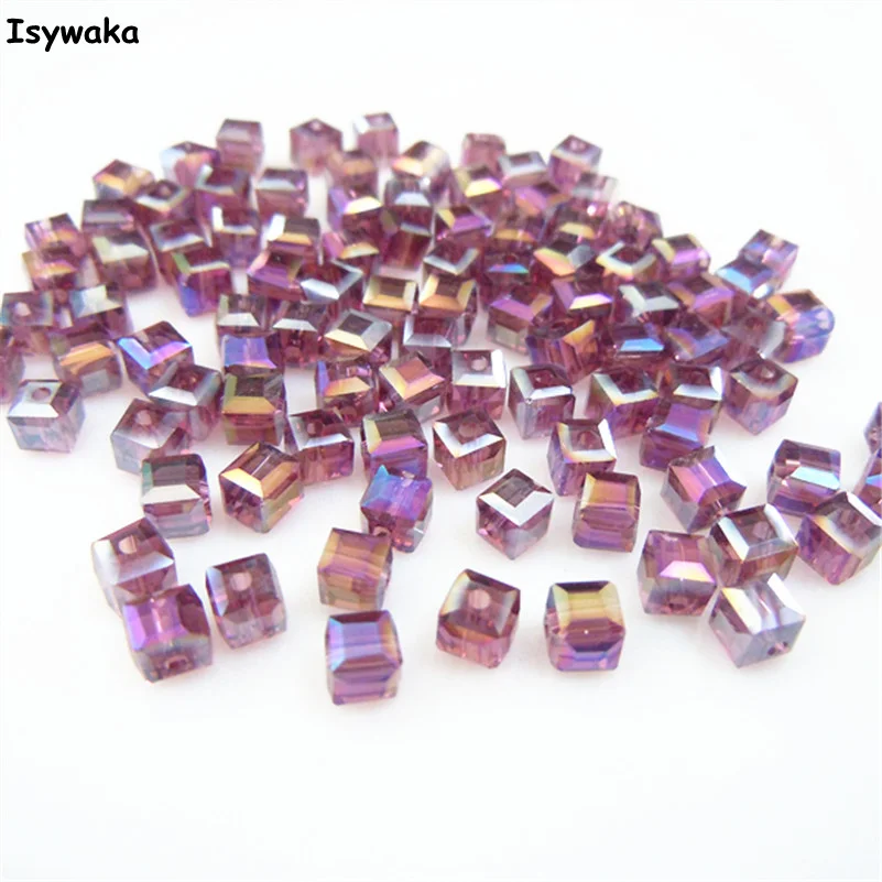 

Isywaka 100pcs Cube 4mm Purple Red AB Color Square Austria Crystal Beads Glass Beads Loose Spacer Bead for DIY Jewelry Making