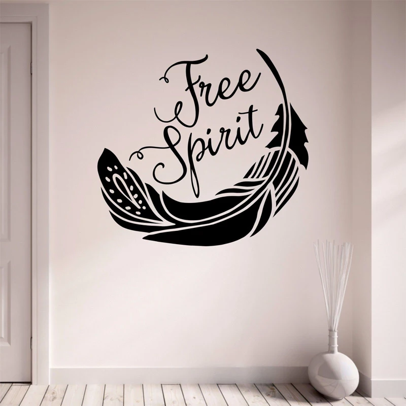 Наклейки на стену с надписью Free Spirit для гостиной перьевые наклейки виниловые