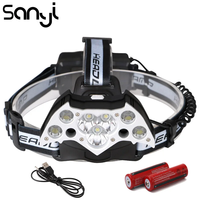 SANYI 7*T6+2*XPE Flashlight Forehead 40000LM Headlight 6 Modes LED Camping Light 18650 Battery Headlamp Portable Lantern
SANYI 7*T6+2*XPE Flashlight Forehead 40000LM Headlight 6 Modes LED Camping Light 18650 Battery Headlamp Portable Lantern