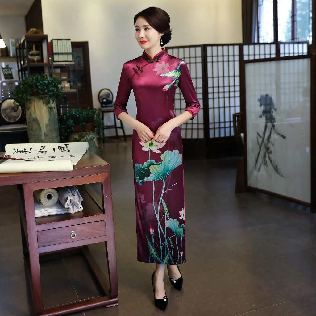 8 Style Women Elegant Long Dresses Chinese Style Printed Velvet Qipao Slim High Split Cheongsam Vintage Mandarin Collar Vestidos
8 Style Women Elegant Long Dresses Chinese Style Printed Velvet Qipao Slim High Split Cheongsam Vintage Mandarin Collar Vestidos