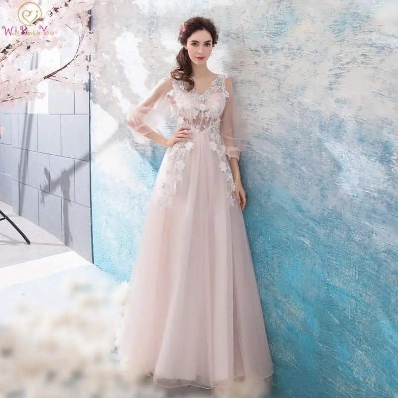 Walk Beside You vestido de noiva Prom Dresses Blush Pink 3/4 Three Quarter Sleeves Lace Appliques Long Longo Sexy Evening Gowns
Walk Beside You vestido de noiva Prom Dresses Blush Pink 3/4 Three Quarter Sleeves Lace Appliques Long Longo Sexy Evening Gowns