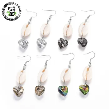 Brass Dangle Earrings, with Shell Beads and Electroplated Glass Pendants, Heart, Mixed Color, 63.5~64mm
Brass Dangle Earrings, with Shell Beads and Electroplated Glass Pendants, Heart, Mixed Color, 63.5~64mm