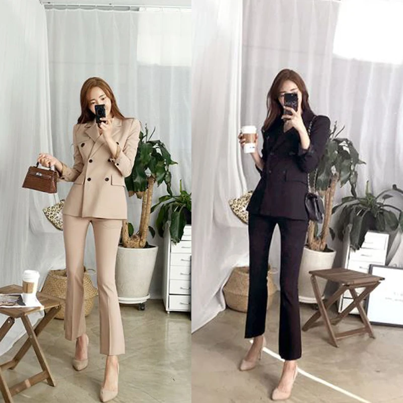 2 piece sets womens outfits autumn casual fashion solid color black slim loose office ladies business professional OL suit 
2 piece sets womens outfits autumn casual fashion solid color black slim loose office ladies business professional OL suit