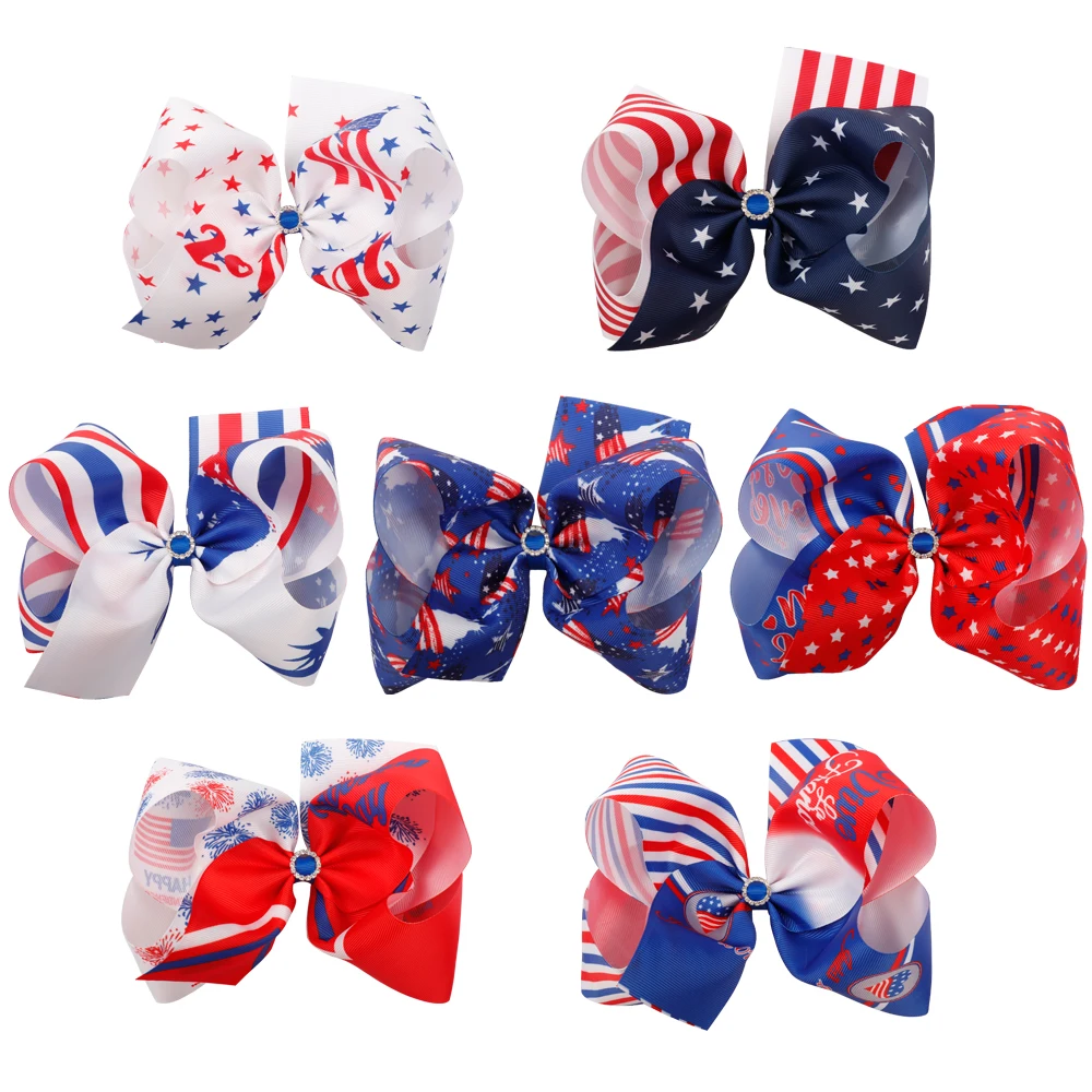 Hair Accessories 8' American Flag Jumbo Hair Bows 4TH of July Rhinestone Knotted Hair Clips Handmade Grosgrain Ribbon Headwear
Hair Accessories 8' American Flag Jumbo Hair Bows 4TH of July Rhinestone Knotted Hair Clips Handmade Grosgrain Ribbon Headwear