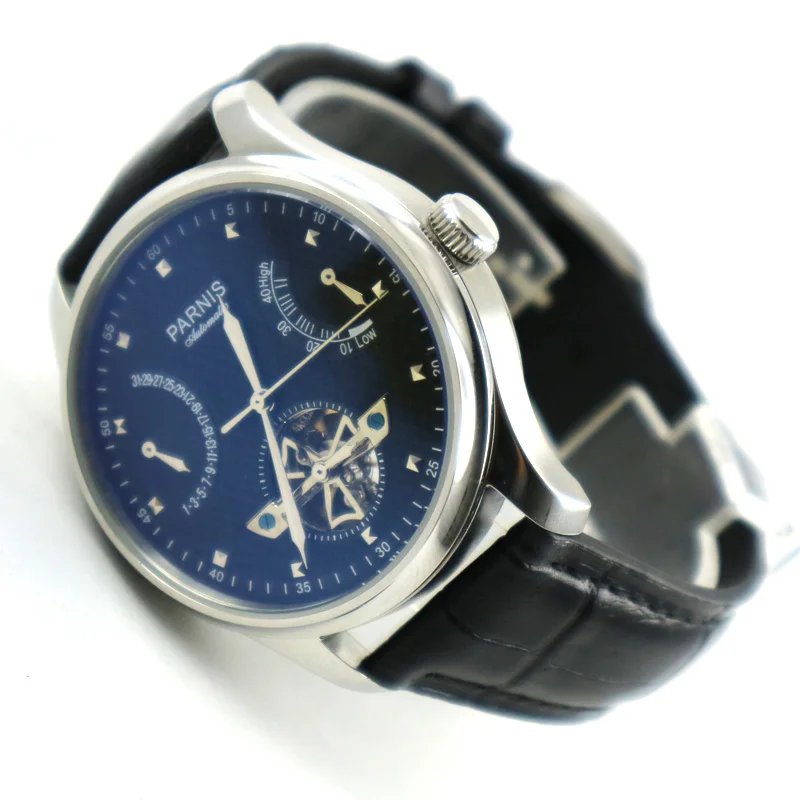 Parnis 43mm power reserve black dial black strap movement ST2505 Automatic movement Men's watch
Parnis 43mm power reserve black dial black strap movement ST2505 Automatic movement Men's watch
