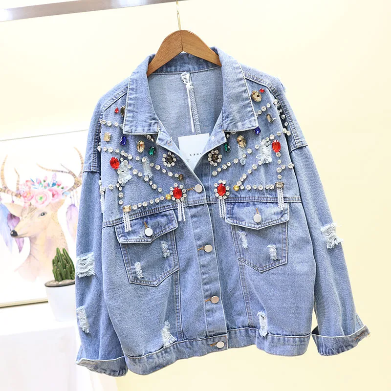 2019 Spring and Autumn New Heavy Industry Nail Beads with Diamond Loose Denim Jacket Women's Long-sleeved Jeans Jacket
2019 Spring and Autumn New Heavy Industry Nail Beads with Diamond Loose Denim Jacket Women's Long-sleeved Jeans Jacket