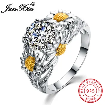 JUNXIN White Round Zircon Daisy Flower Rings for Women 100% Real Silver Color Jewelry Fashion Birthstone Wedding Rings
JUNXIN White Round Zircon Daisy Flower Rings for Women 100% Real Silver Color Jewelry Fashion Birthstone Wedding Rings