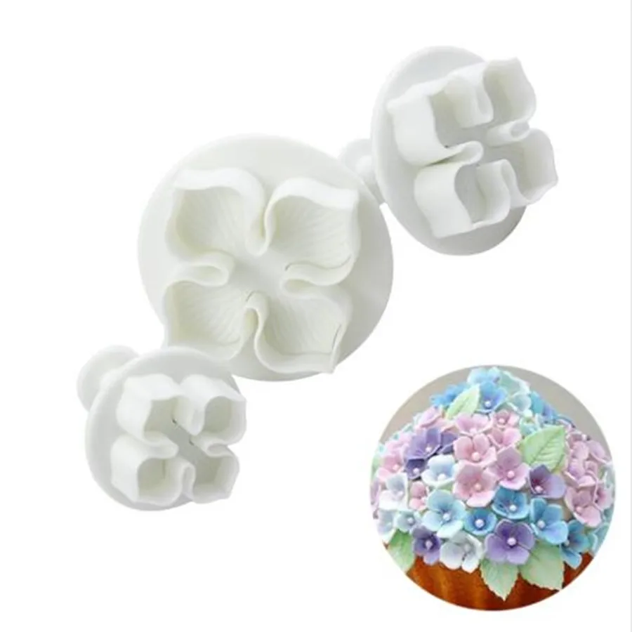 

3Pcs/Lot Hydrangea Fondant Cake Decorating Sugar Craft Plunger Cutter Flower Blossom DIY Mold cookie Cutter mold