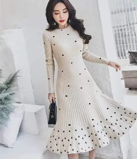 Pink Long Sleeve Bodycon Mermaid Knitted Dress Fall Winter Print Polka Dot Thicken Warm Ruffles Slim Sweater Midi Dress LJ46
Pink Long Sleeve Bodycon Mermaid Knitted Dress Fall Winter Print Polka Dot Thicken Warm Ruffles Slim Sweater Midi Dress LJ46