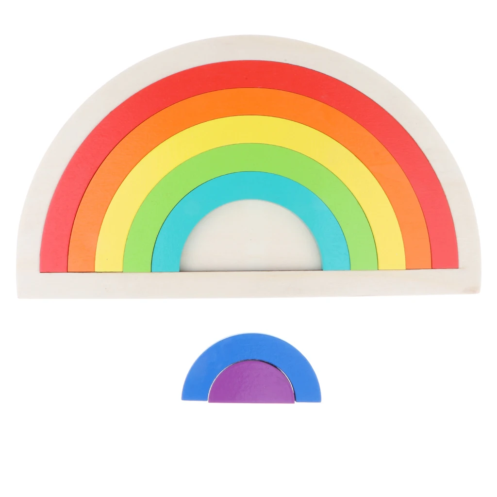Wooden Rainbow Stacking Blocks Geometry Building Blocks Nesting Stacking Game for Baby Toddler