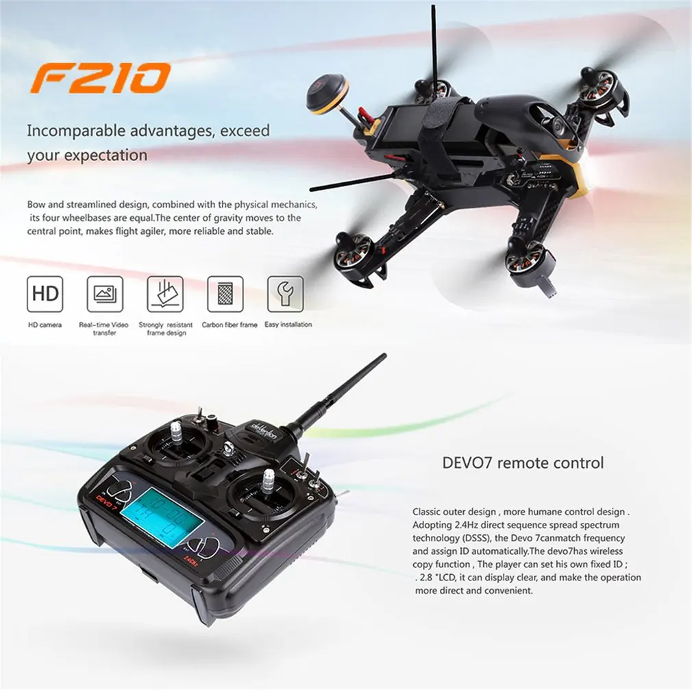 

Walkera F210 RC Racing Drone Quadcopter UAV with 700TVL 120 Wide Angle Adjustable Camera Receiver Devo 7 Transmitter OSD RTF