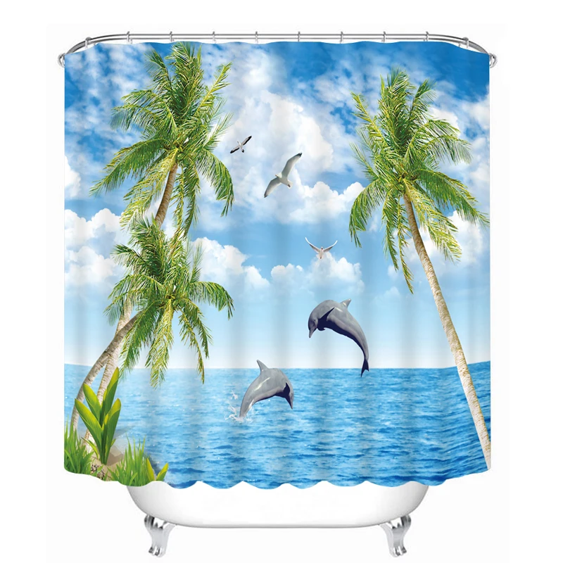3D Seascape Pattern Shower Curtains Dolphin Coconut Tree Bathroom Curtain Waterproof Thickened Bath Curtain Customizable
3D Seascape Pattern Shower Curtains Dolphin Coconut Tree Bathroom Curtain Waterproof Thickened Bath Curtain Customizable