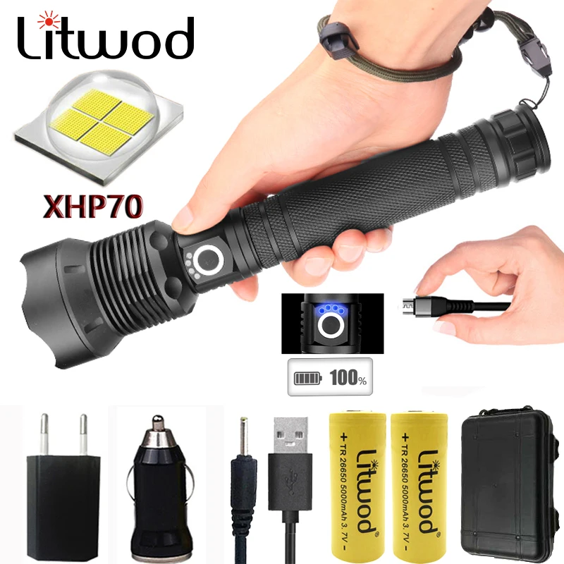 Litwod Z901282 светодиодный фонарик CREE Оригинал XHP70.2 и XHP50 Мощный тактический фонарь 18650