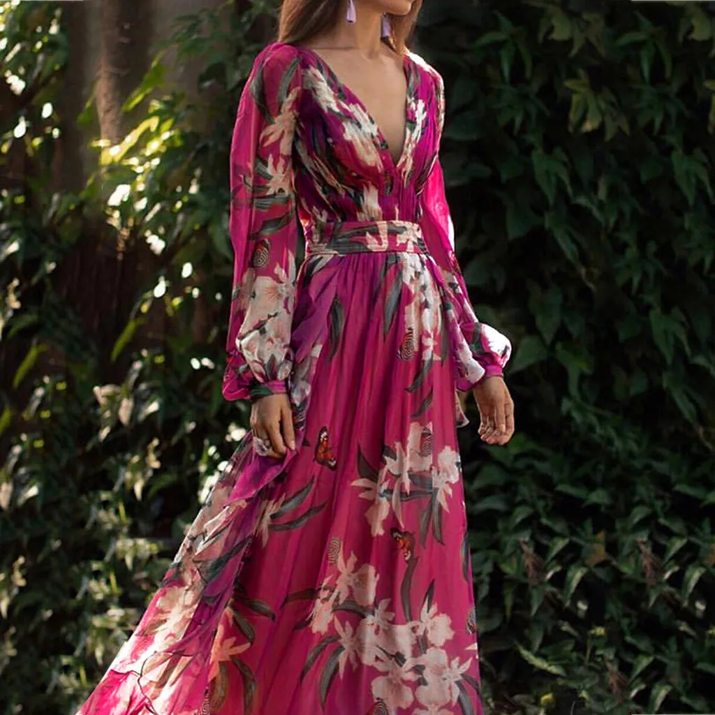 Women's Long Sleeve Dresses Pleated Chiffon Floral Print Maxi Long Dress Sashes V Neck 2019 Spring Vintage Vestidos Plus Size
Women's Long Sleeve Dresses Pleated Chiffon Floral Print Maxi Long Dress Sashes V Neck 2019 Spring Vintage Vestidos Plus Size