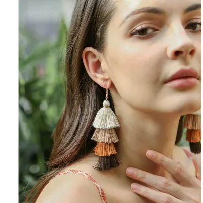 

4 Layered Bohemian Fringed Cheap Statement Tassel Earrings Multi-colored Brand Drop Dangle Fashion For Women Earring Jewelry E33