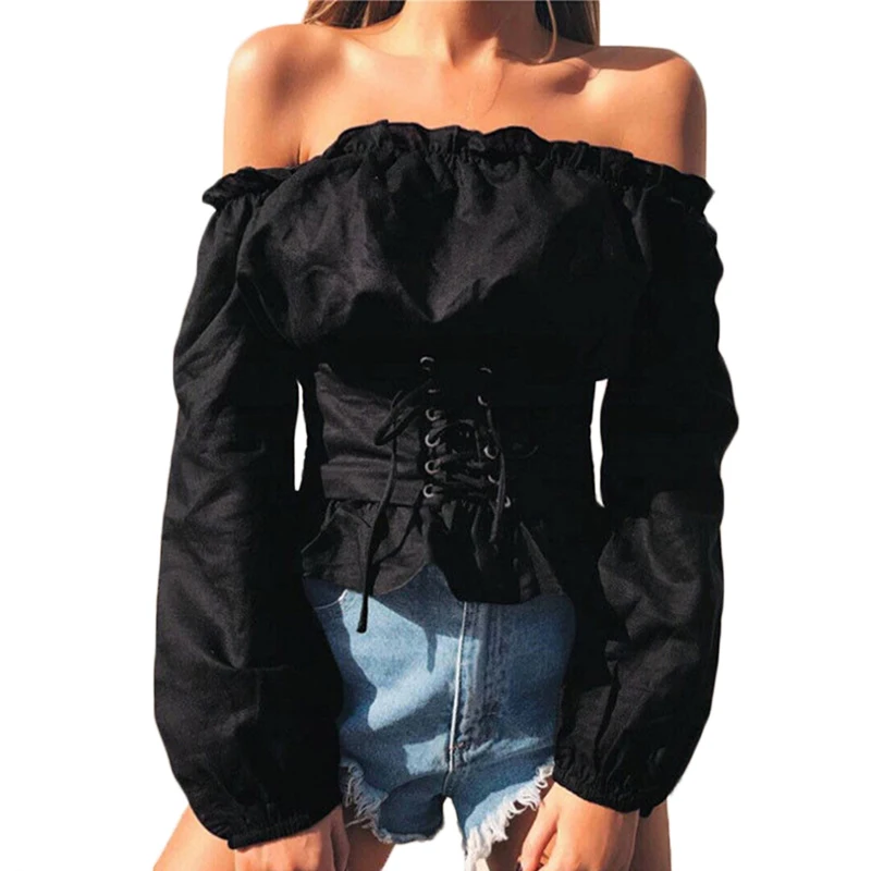 New Fashion Women Laides Long Sleeve blouses autumn spring Off Shoulder lace up Waist corset bandage solid shirts blouses tops
New Fashion Women Laides Long Sleeve blouses autumn spring Off Shoulder lace up Waist corset bandage solid shirts blouses tops