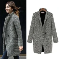 ALABIFU Autumn Winter Suit Blazer Women 2018 Formal Woolen Jackets Work Office Lady Long Sleeve Blazer Outerwear Plus Size 7XL image