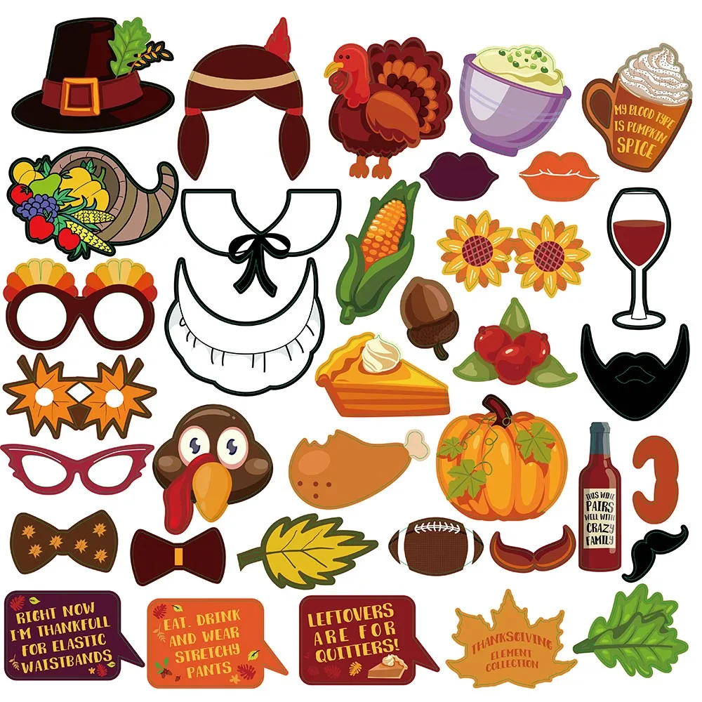 36pcs/set Thanksgiving Photo Booth Props Corn Food Party Photo Props Turkeys Happy Thanksgiving DIY Event Party Supplies
36pcs/set Thanksgiving Photo Booth Props Corn Food Party Photo Props Turkeys Happy Thanksgiving DIY Event Party Supplies