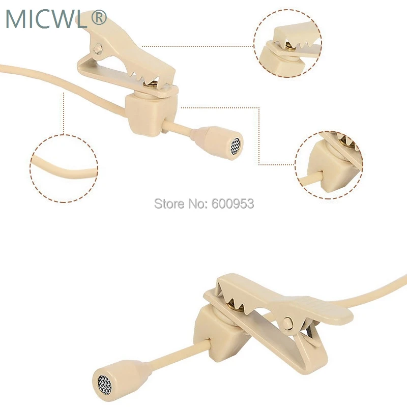 

High Quality Beige Omnidirectional Tie Clip Lapel Microphone Mic Mike for Shure Audio Technica Sennheise MiPro Wireless System