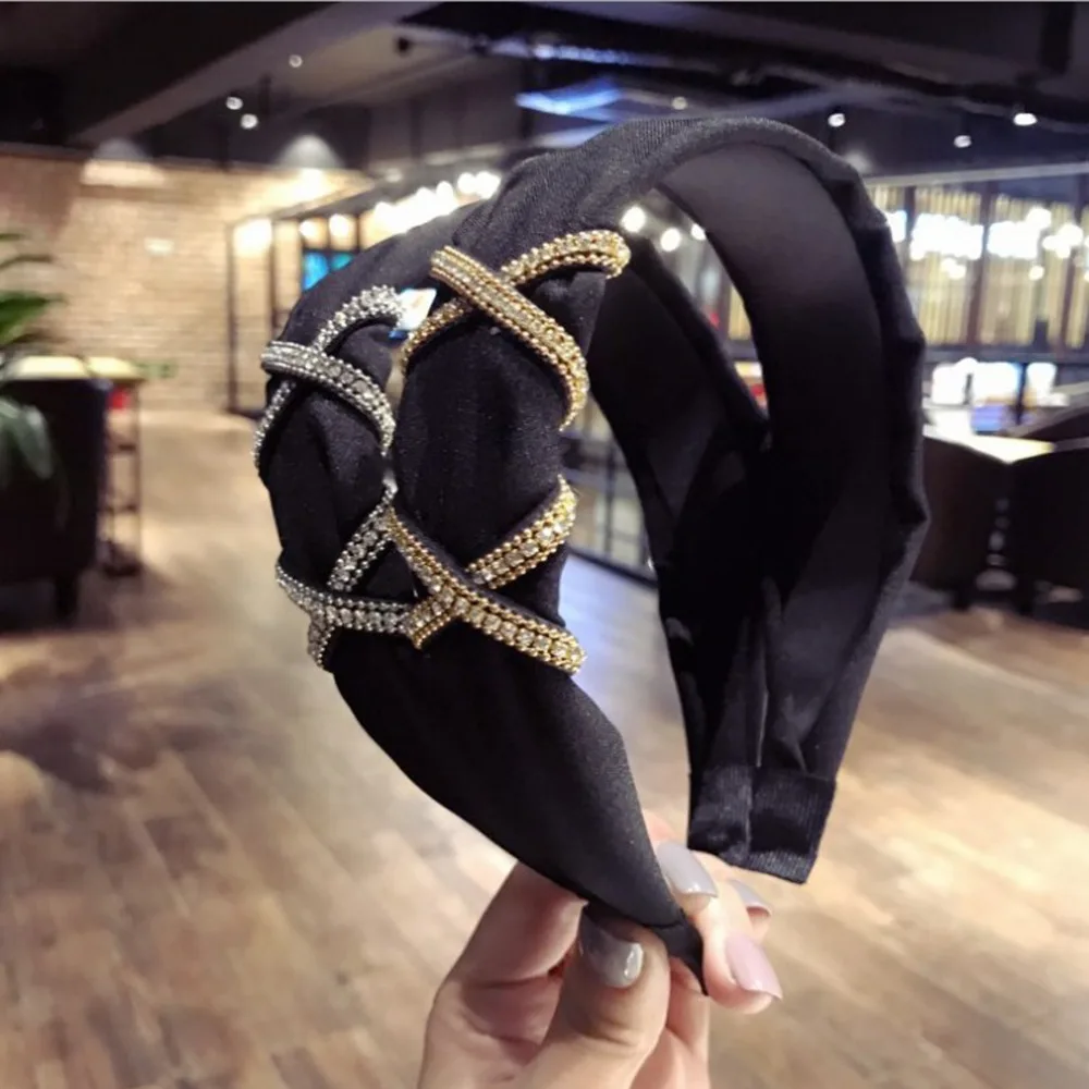 Fashion Wide Side Hairband Rhinestone Cross Inlay Shining Gold Silver Diamond Hair Accessories Original Headband Turban
Fashion Wide Side Hairband Rhinestone Cross Inlay Shining Gold Silver Diamond Hair Accessories Original Headband Turban