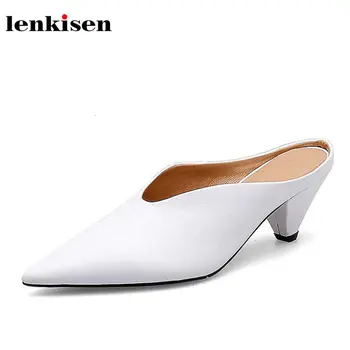 Lenkisen 2020 cow leather pointed toe shoes solid slingbacks simple European style slip on hig heels office women mules L18 
Lenkisen 2020 cow leather pointed toe shoes solid slingbacks simple European style slip on hig heels office women mules L18