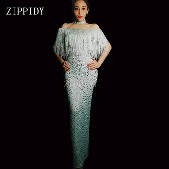 Sparkly Full Rhinestones Tassel Dress Women's Birthday Party White Fringes Dress Evening Wear Female Singer Dance Show Dress
Sparkly Full Rhinestones Tassel Dress Women's Birthday Party White Fringes Dress Evening Wear Female Singer Dance Show Dress