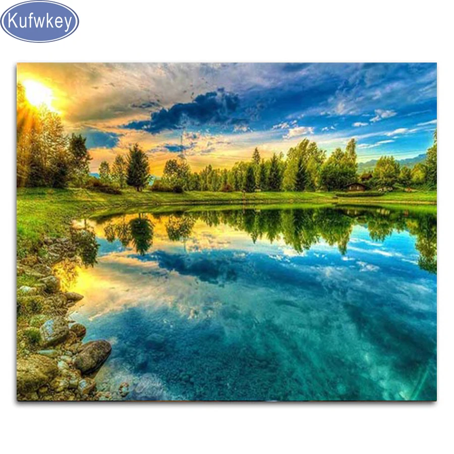 Spring Natural Scene Painting Diamond Embroidery mosaic art sale full square round 5d drill home decor gift | Дом и сад