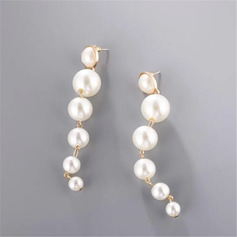 Boucles d'oreilles longues et extensibles pour femmes, imitation de perles, style Boho, Bijoux coréens, vente en gros 2