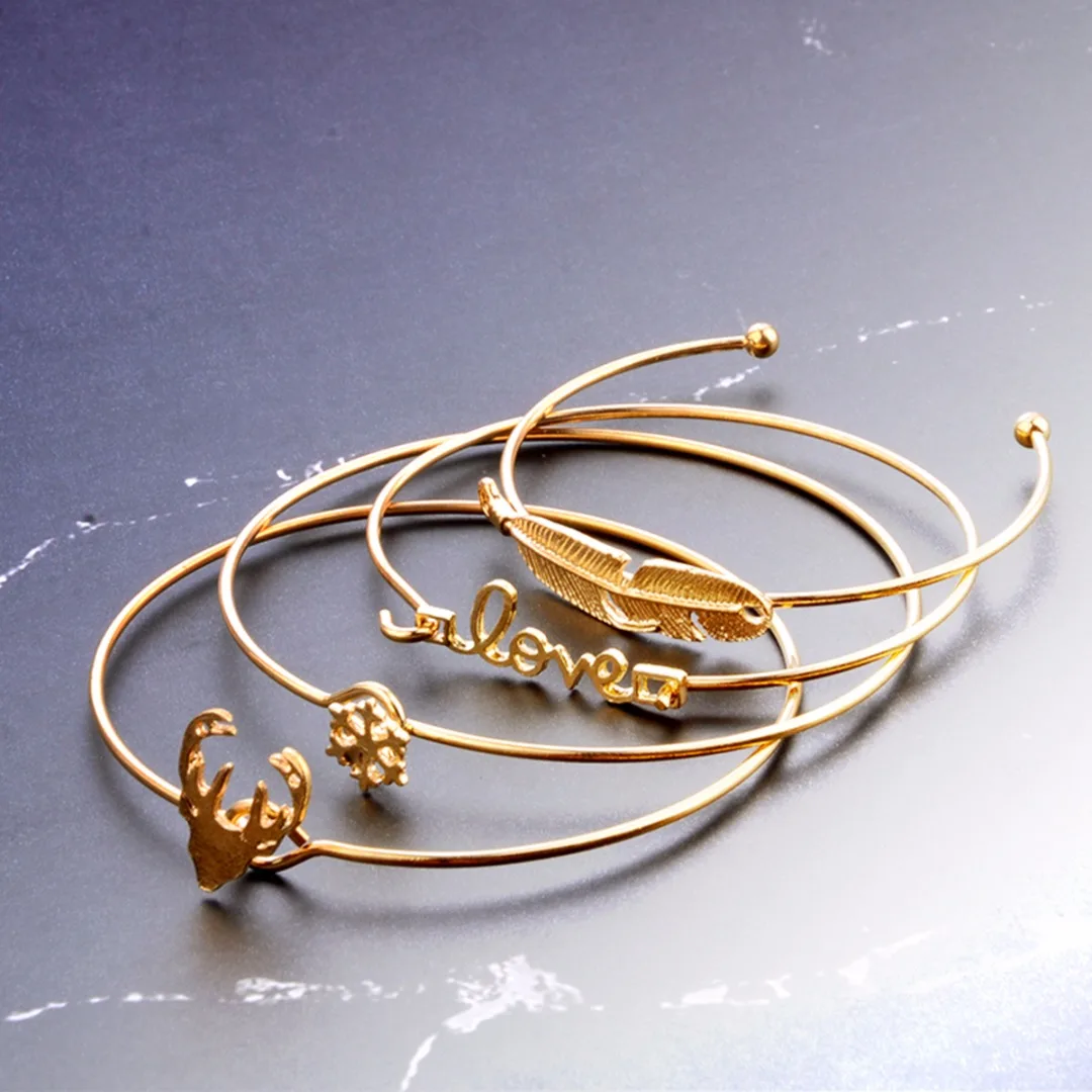 Vintage Open Love Bangle Set For Women Jewelry Pulseira Feminina 4pcs/set Leaf Antler Snowflake Bracelets & Bangles Shellhard
Vintage Open Love Bangle Set For Women Jewelry Pulseira Feminina 4pcs/set Leaf Antler Snowflake Bracelets & Bangles Shellhard