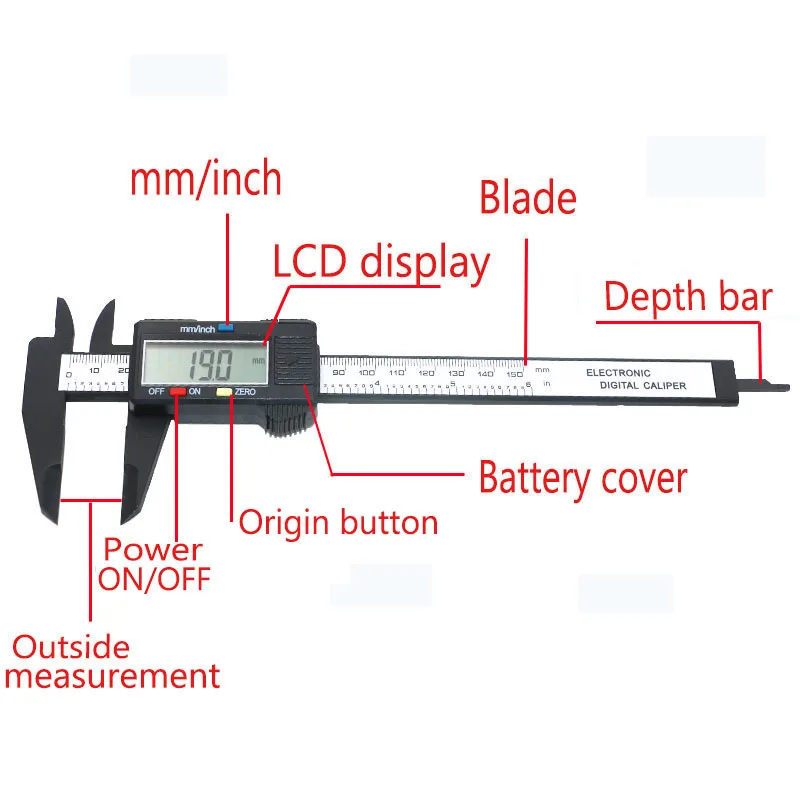 

Electronic Carbon Fiber LCD Digital Caliper Vernier Gauge 150mm Micrometer 6 inch Measuring Tool Pachymeter