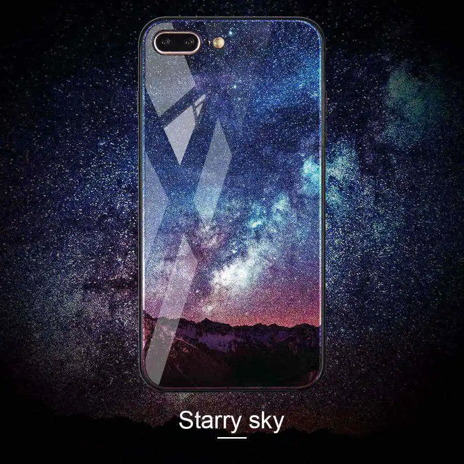 TOMKAS Space Star Case For iPhone X Case Tempered Glass Patterned For iPhone 7 6 Plus 6s 8 Cases Glossy TPU Soft Edge Cover