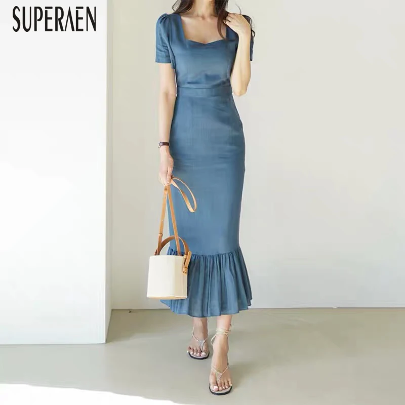 SuperAen Korean Style Women Long Dress Temperament Square Collar Cotton Ladies Dress Solid Color Slim Summer New 2019
SuperAen Korean Style Women Long Dress Temperament Square Collar Cotton Ladies Dress Solid Color Slim Summer New 2019