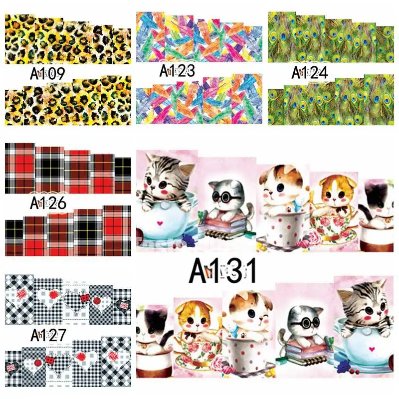 1 sheet Colorful Leopard Unique Tartan Check Grids Feather Cute Cat Designs Water Transfer Nail Art Stickers Decals DIY A109-132
1 sheet Colorful Leopard Unique Tartan Check Grids Feather Cute Cat Designs Water Transfer Nail Art Stickers Decals DIY A109-132