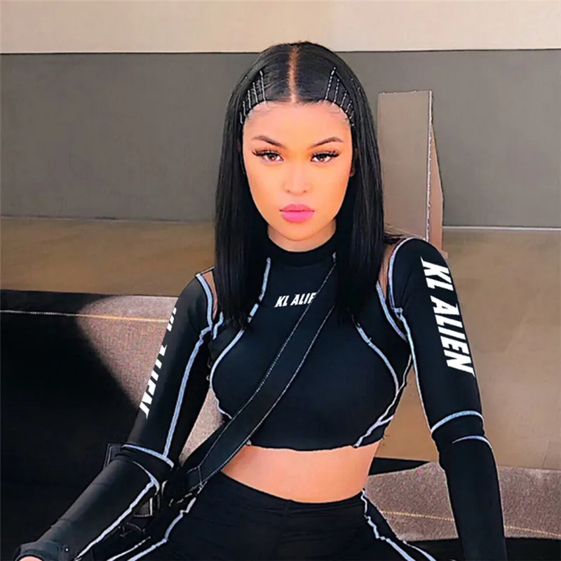 Women Turtleneck Full Sleeve T shirts Letter Print Strap Patchwork Black Short Crop Tops Mesh Hollowing Out Tight Top GRNSHTS
Women Turtleneck Full Sleeve T shirts Letter Print Strap Patchwork Black Short Crop Tops Mesh Hollowing Out Tight Top GRNSHTS