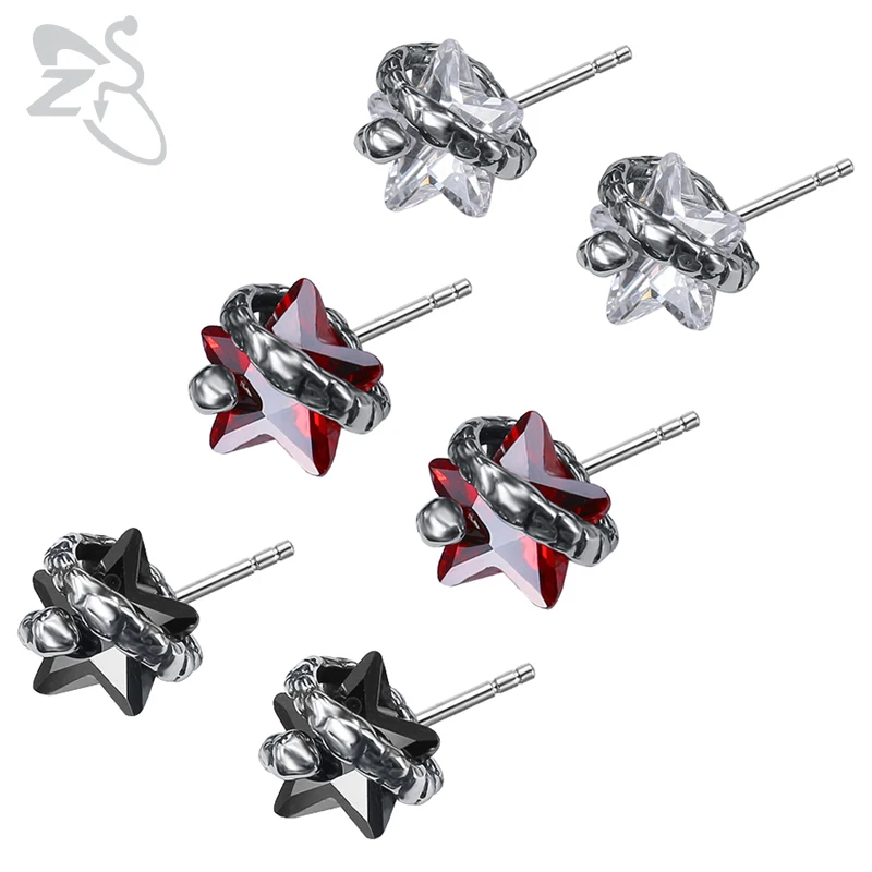 ZS Hip Hop 3 Color Cubic Zirconia Stars Earrings with Snake 316L Stainless Steel Jewelry for Men Women Punk Stud Earrings 2018 
ZS Hip Hop 3 Color Cubic Zirconia Stars Earrings with Snake 316L Stainless Steel Jewelry for Men Women Punk Stud Earrings 2018