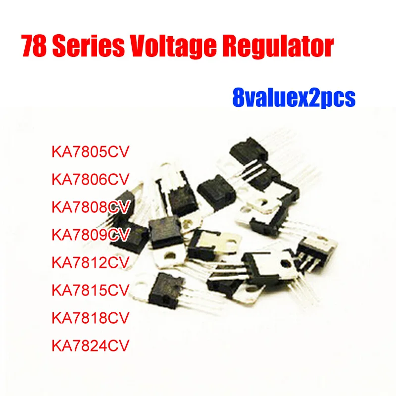 78 Series 8valuesx2pcs=16pcs Voltage Regulator Assorted Kit 7805 7806 7808 7809 7812 7815 7818 7824
78 Series 8valuesx2pcs=16pcs Voltage Regulator Assorted Kit 7805 7806 7808 7809 7812 7815 7818 7824