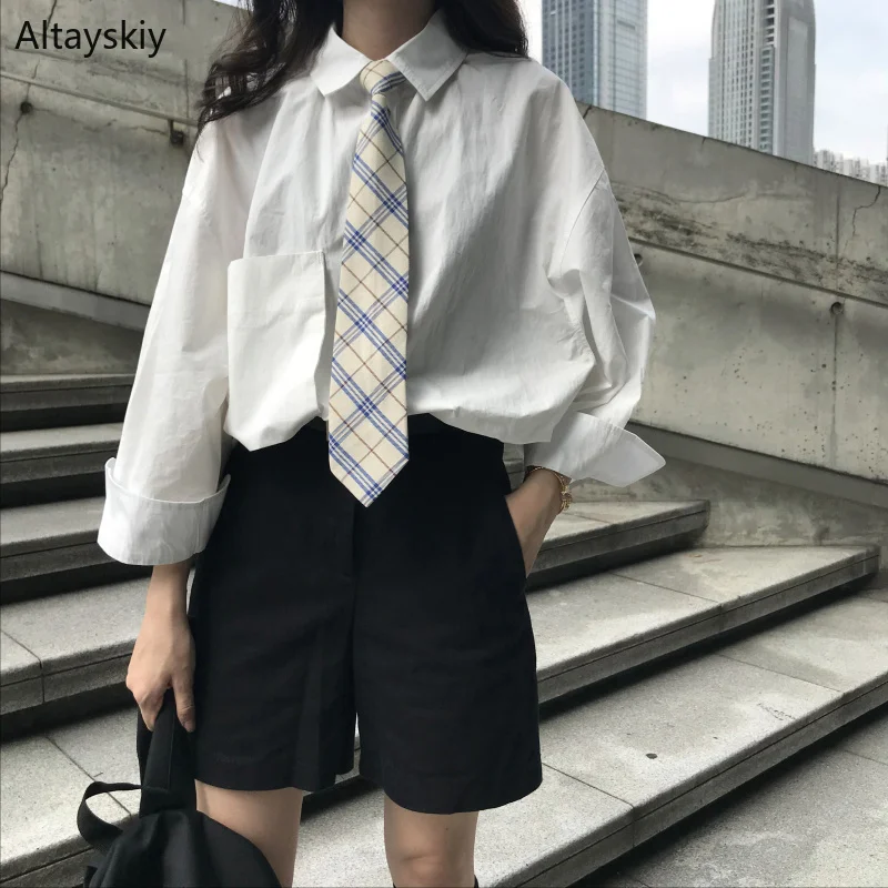 Shirts Women Turn-down Collar Solid Simple All-match Korean Style Leisure Daily Loose Shirt Womens Soft Trendy Pockets Leisure
Shirts Women Turn-down Collar Solid Simple All-match Korean Style Leisure Daily Loose Shirt Womens Soft Trendy Pockets Leisure