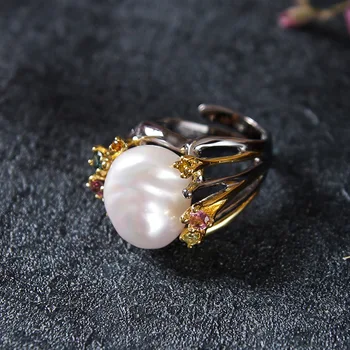 Retro Thai Silver Jewelry Processing Custom Jewelry Pearl Ring Natural Shaped Beads S925 Sterling Silver Female Open Ended Ring
Retro Thai Silver Jewelry Processing Custom Jewelry Pearl Ring Natural Shaped Beads S925 Sterling Silver Female Open Ended Ring