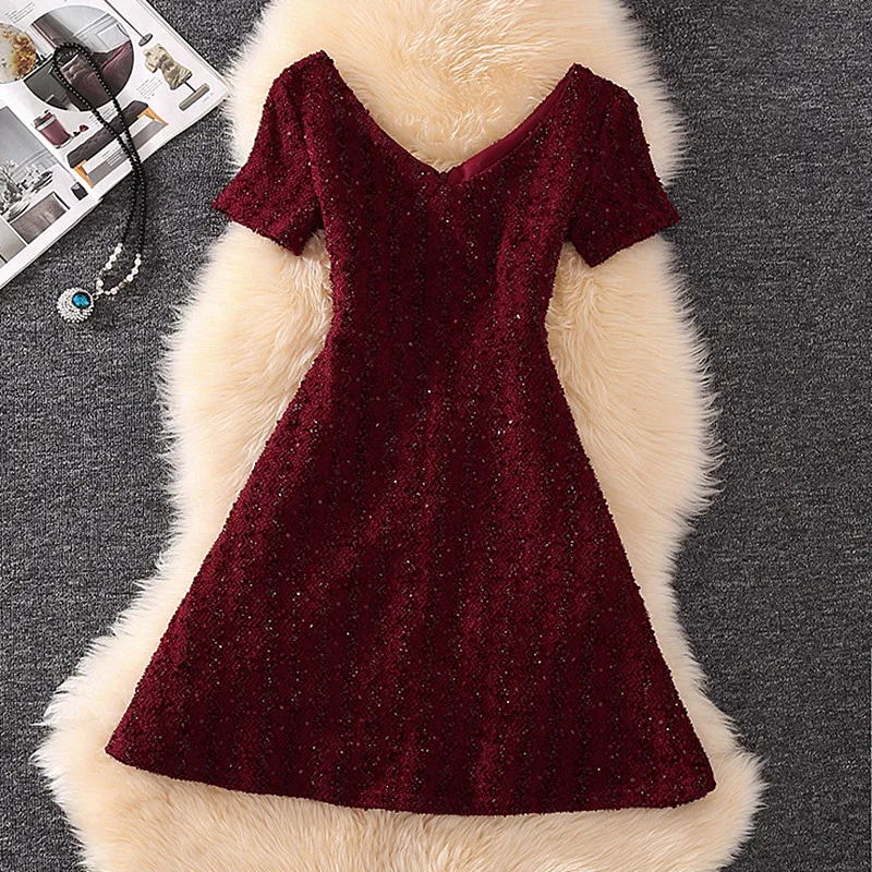 Spring Summer Dress 2019 Women Elegant Sequined Vintage Red V-neck Short Sleeve A-line Short Slim Prom Party Dress Formal
Spring Summer Dress 2019 Women Elegant Sequined Vintage Red V-neck Short Sleeve A-line Short Slim Prom Party Dress Formal