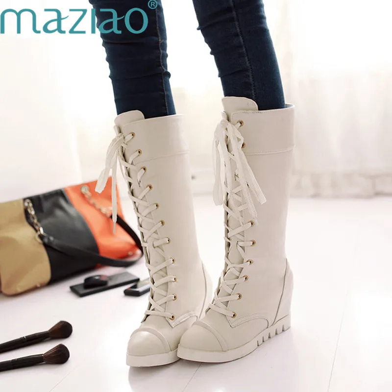 MAZIAO 2018 Lace Up Mid-calf Boots Gladiator Shoes Cross Tied Women Height Increasing Casual Motorcycle Boots Size 34-39
MAZIAO 2018 Lace Up Mid-calf Boots Gladiator Shoes Cross Tied Women Height Increasing Casual Motorcycle Boots Size 34-39