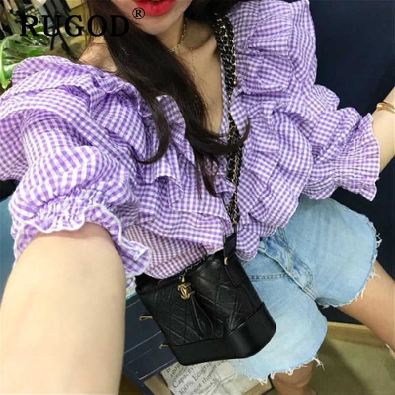 RUGOD Ruffles Chic plaid women blouse Fashion V neck flare sleeve shirts ladies Harajuku office ladies tops and blouses female
RUGOD Ruffles Chic plaid women blouse Fashion V neck flare sleeve shirts ladies Harajuku office ladies tops and blouses female