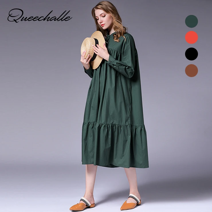 Queechalle L - 4XL Plus Size Shirt Dress for Women Fashion Ruffles Hem A-line Dress Female O neck Long Sleeve Loose Dresses 
Queechalle L - 4XL Plus Size Shirt Dress for Women Fashion Ruffles Hem A-line Dress Female O neck Long Sleeve Loose Dresses